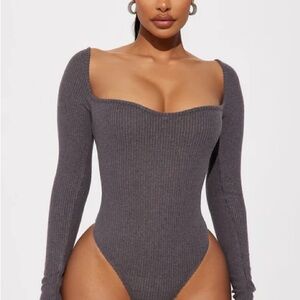 Fashion Nova Gray Ribbed Bustier Bodysuit